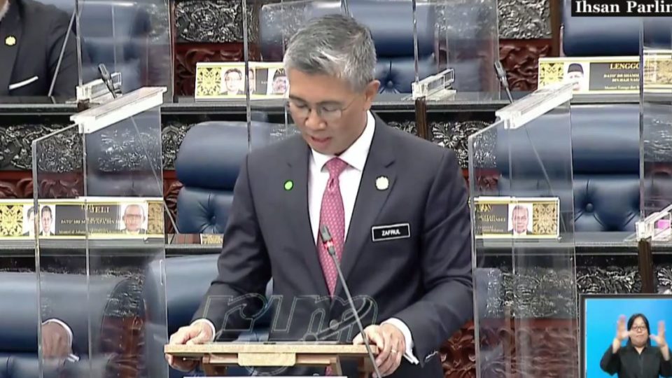 Finance Minister Zafrul Aziz in today’s parliament sitting. Photo: RTM/Facebook
