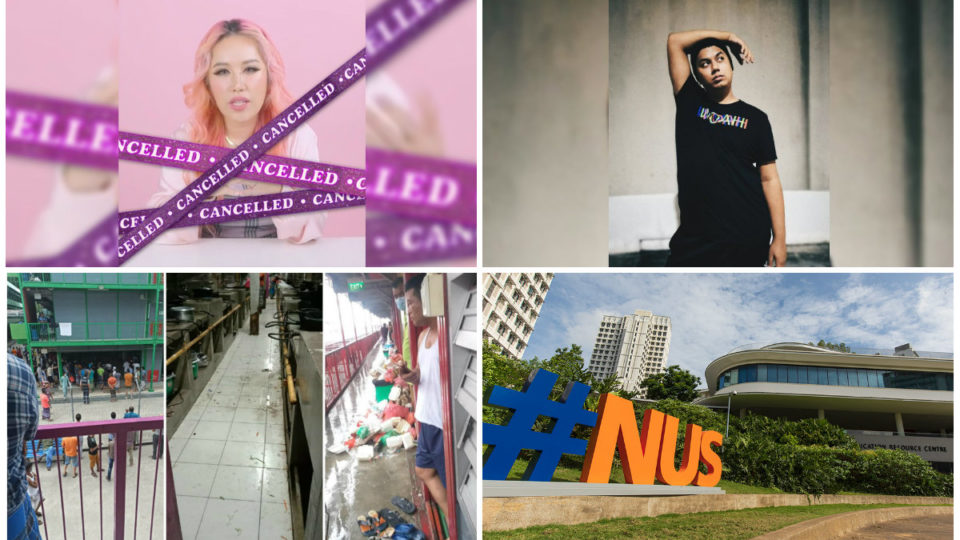Collage of Xiaxue, Dee Kosh, NUS, and worker dormitories. 