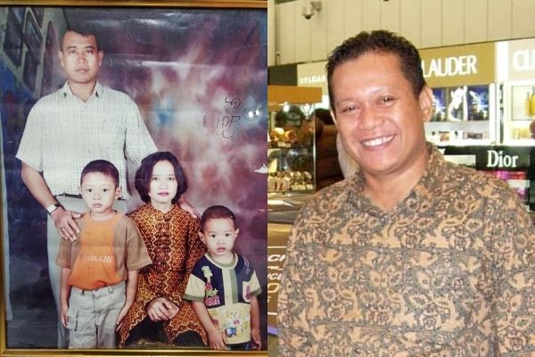 LEFT: Mahanani Prihrahayu with her husband, who was killed in the 2003 JW Marriot hotel bombing, and their sons. RIGHT: Gatut Indro Suranto, a survivor of the 2002 Bali bombing.