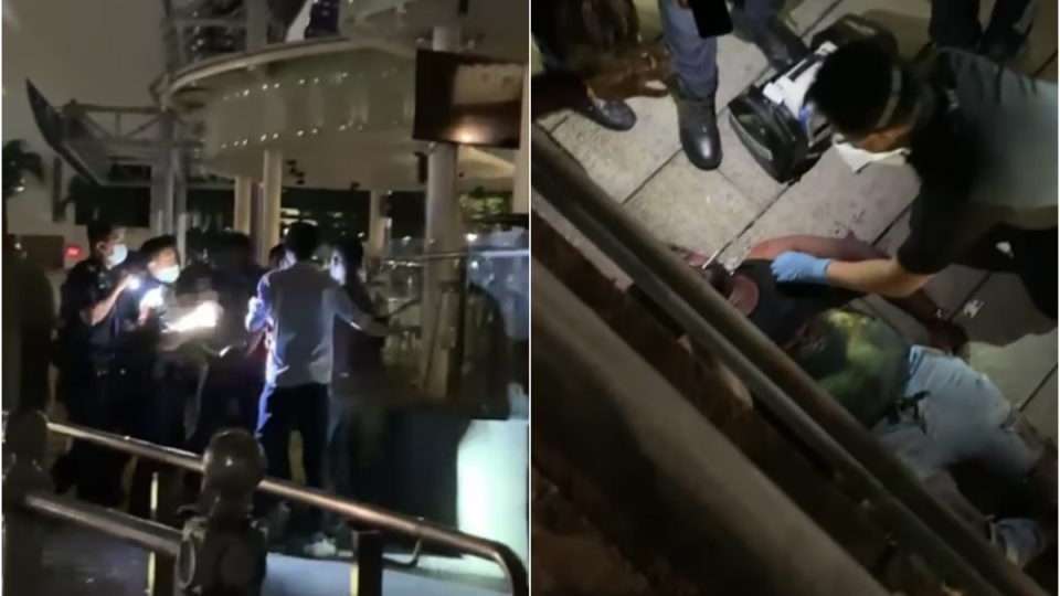 Screengrabs from the video showing the fight at Clarke Quay. Photos: Navin Kumar/Facebook
