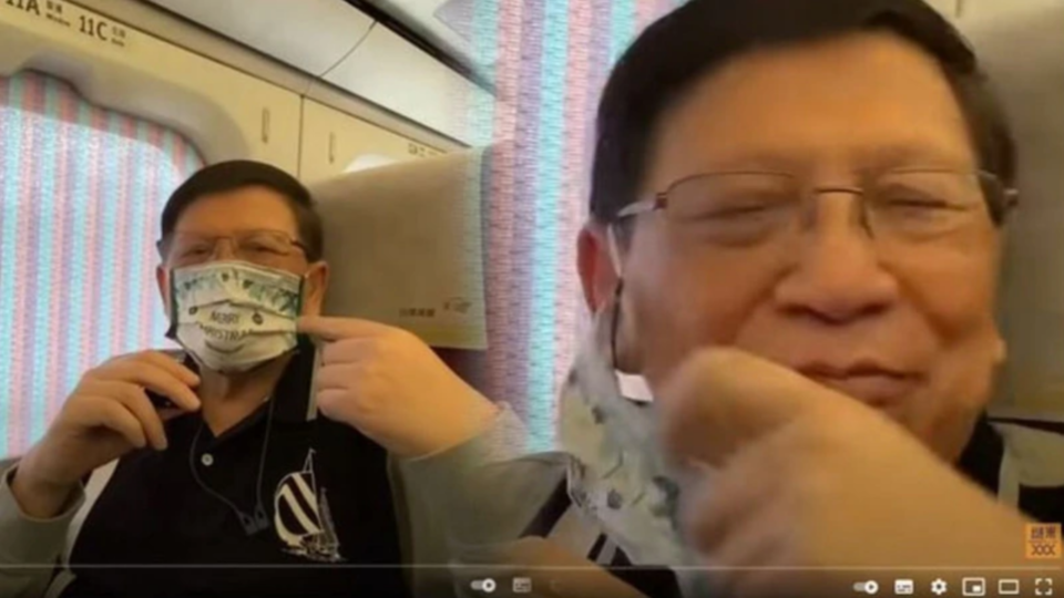 Top political pundit Stephen Shiu recorded two now-deleted videos on a Taiwan train maskless, inviting criticism online. Photo via Apple Daily