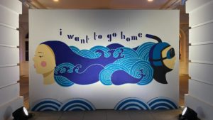A mural painting from author Wesley Leon Aroozoo's “I Want to Go Home” book by art studio Mural Lingo, at The Arts House. Photo: Coconuts
