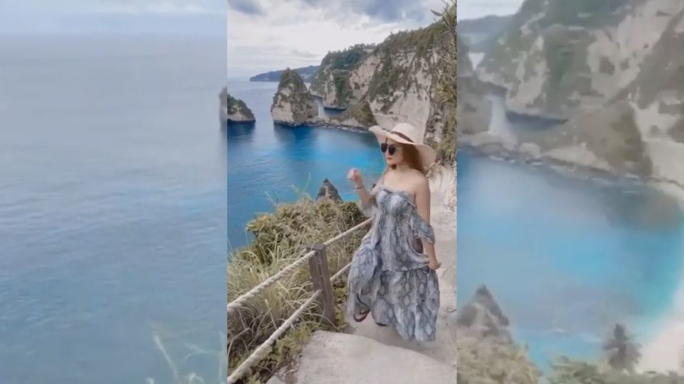 Melda said the video was taken while she was on vacation with her friends at Diamond Beach, Nusa Penida. Screengrab: Instagram/Melda Rosita
