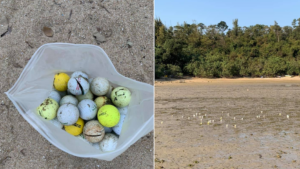A resident cleaned up dozens of golf balls littered at the Starfish Bay last Friday. Photo via Facebook/ Wsw Lp