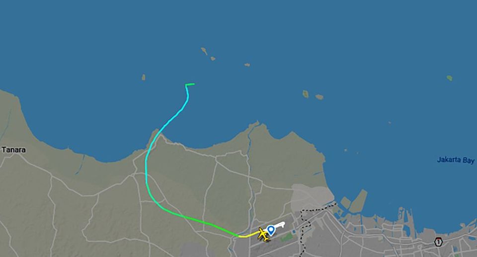 The flight path of Sriwijaya Air flight SJ-182 on Jan. 9, 2021. Photo: Flightradar24