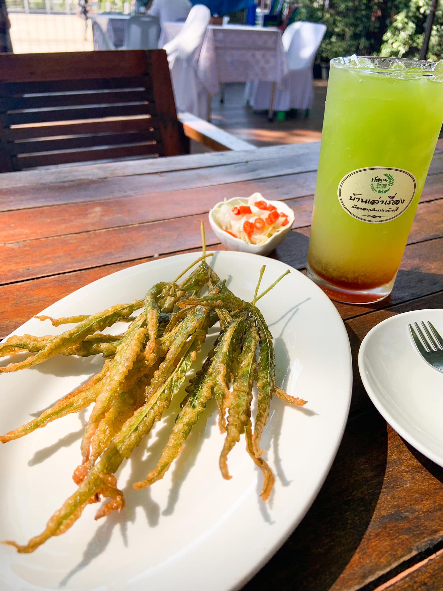 Sparkling passion fruit mixed with weed juice.