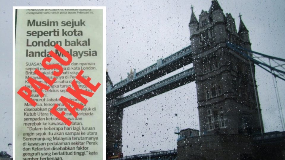 2016 newspaper report labeled as ‘fake,’ and the London Bridge. Photo: Coconuts