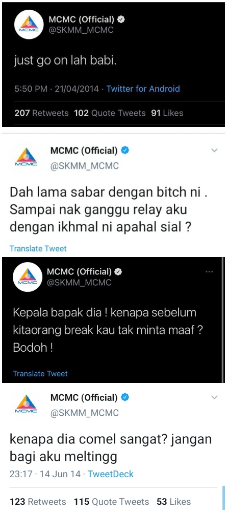 Screenshots of old tweets from the MCMC account. Photos: SKMM_MCMC/Twitter