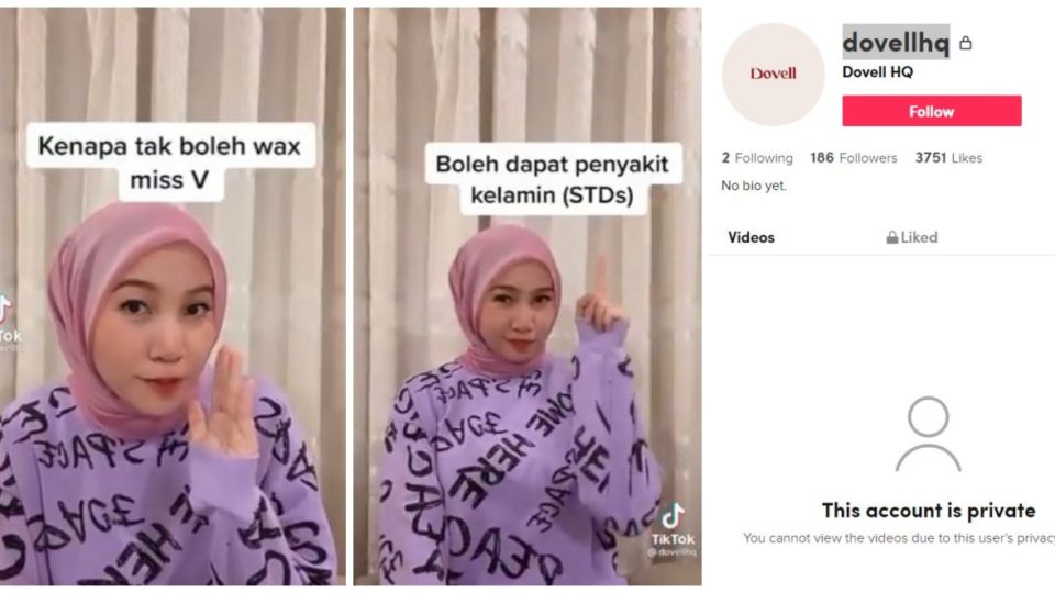 Screenshots of Dovell’s video and of the brand’s TikTok account now set to private. Photos: Dovellhq/TikTok