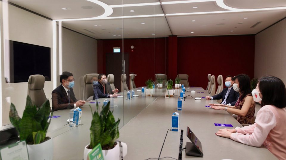 Seated from left, Deputy Prime Minister Heng Swee Keat and his East Coast GRC members Maliki Osman, Tan Kiat How, Jessica Tan and Cheryl Chan at the Changi facility. Photo: Zinkie Aw
