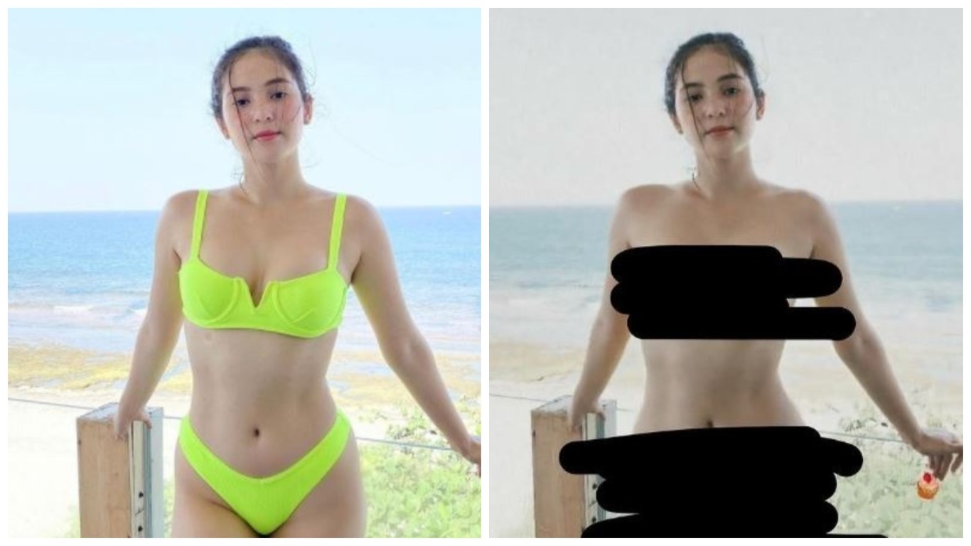 Barbie Imperial’s original bikini photo versus the edited version (right). Photo: Imperial/IG