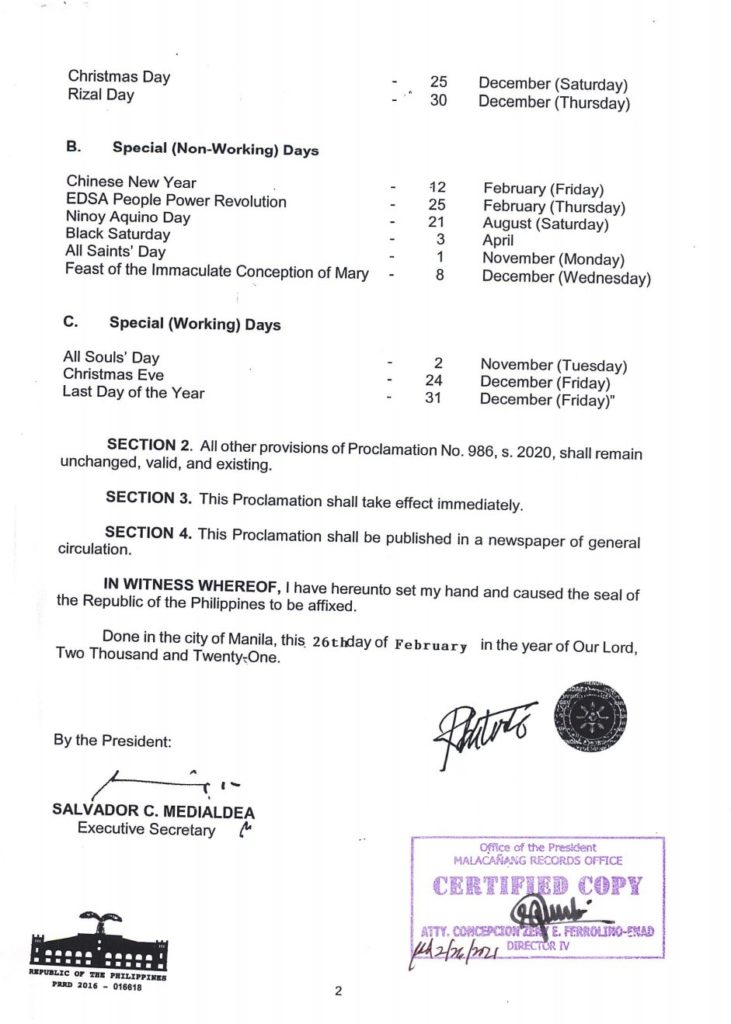 Copy of Proclamation 1107