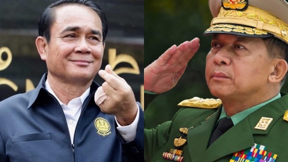 File images of Prayuth Chan-ocha, at left, and Min Aung Hlaing, at right.