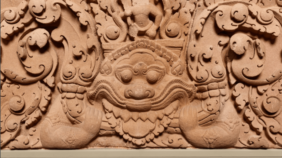 The Hindu deity Indra sits astride his demon mount Kala in one of two lintels to be returned to Thailand. This carving came from Prasat Khao Lon, a Khmer temple in Sa Kaeo province. Photo: U.S. Department of Justice