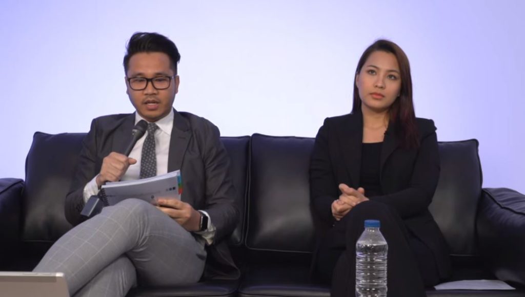 Lawyer Ben Syazmin, at left, and Janna Nick, at right, at today’s press conference. Photo: Janna Nick/YouTube