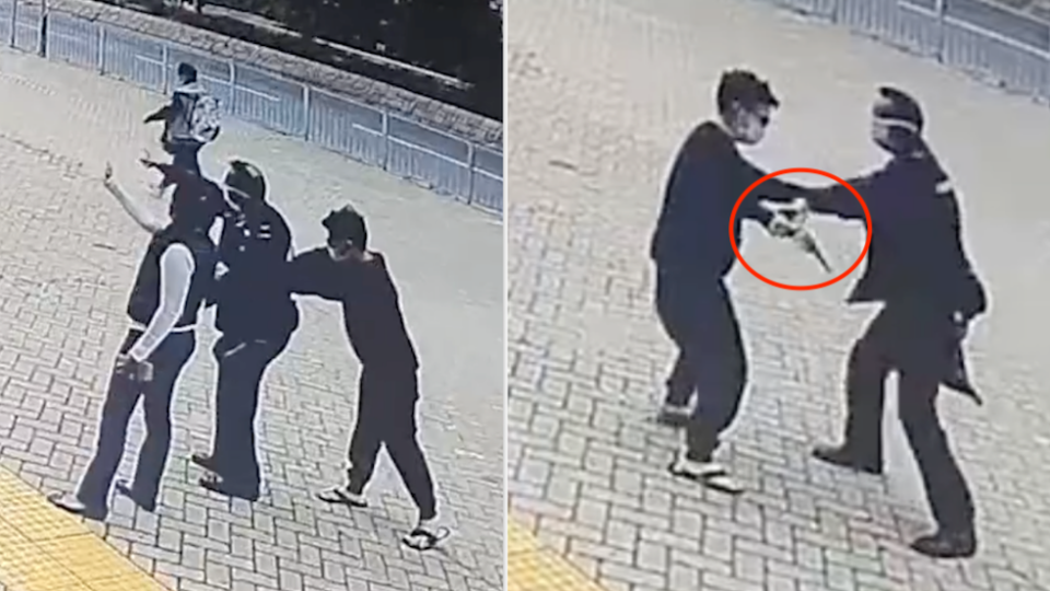 A woman tried to snatch a police officer’s gun when he was giving directions to a person outside the Lantau North police station. Photo: Hong Kong Police Force via HK01