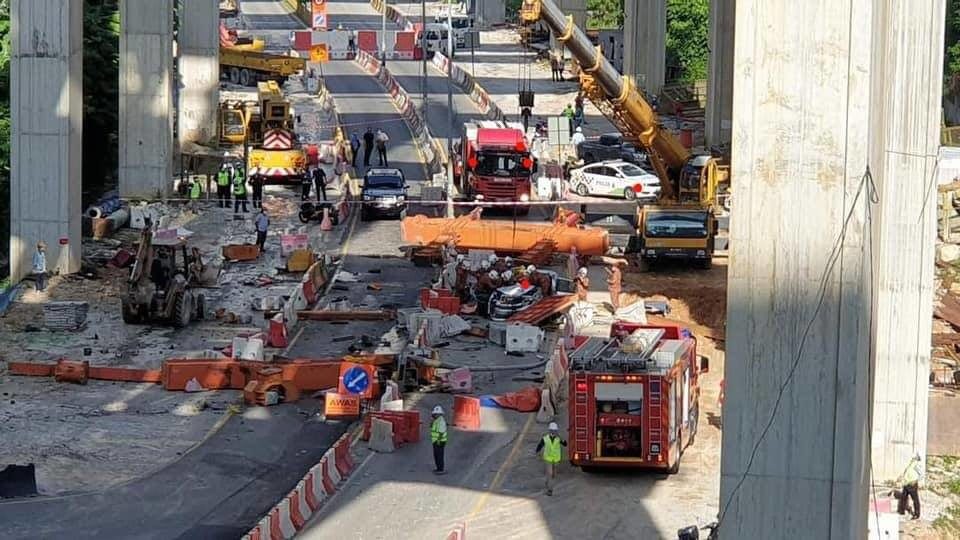 Scene of a crane collapse Monday morning in Kuala Lumpur’s Cheras district. Photo: Royal Malaysia Police
