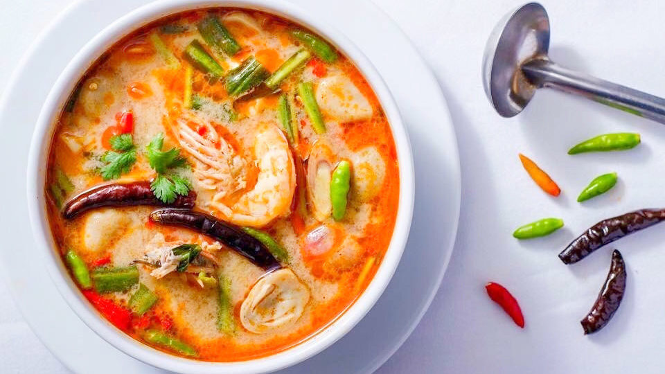 A bowl of tom yum goong at Pattaya’s Rue Mai restaurant. Photo: Rue Mai 