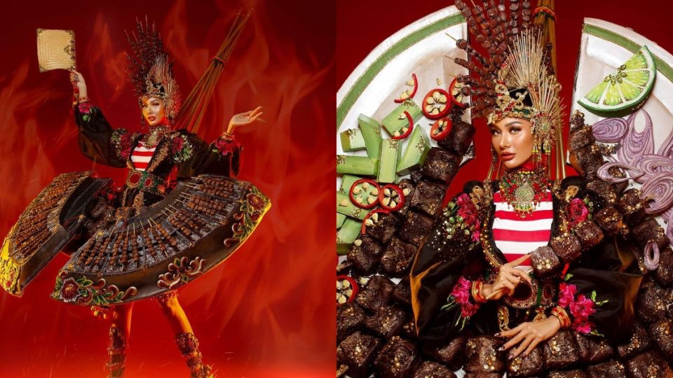 There are no limits when it comes to inspiration for fashion, so it can certainly come from a dish that one can find practically anywhere across Indonesia ⁠— just like the satay-inspired outfit that beauty queen Aurra Kharishma will wear at Miss Grand International’s national costume competition tonight. Photo: Instagram/@aurrakharishma