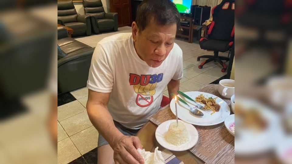 President Rodrigo Duterte during his “simple” 76th birthday celebration in Davao City. Photo: Sen. Christopher “Bong” Go