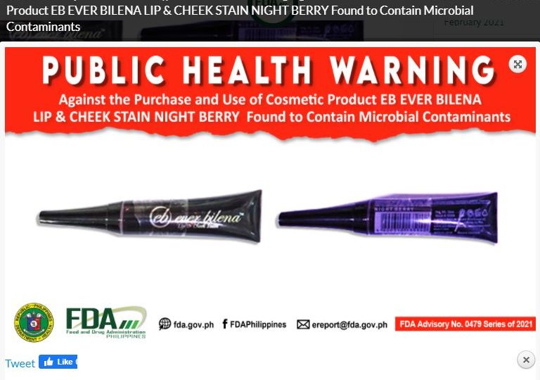 Ever Bilena Lip and Cheek Stain. Photo: FDA website