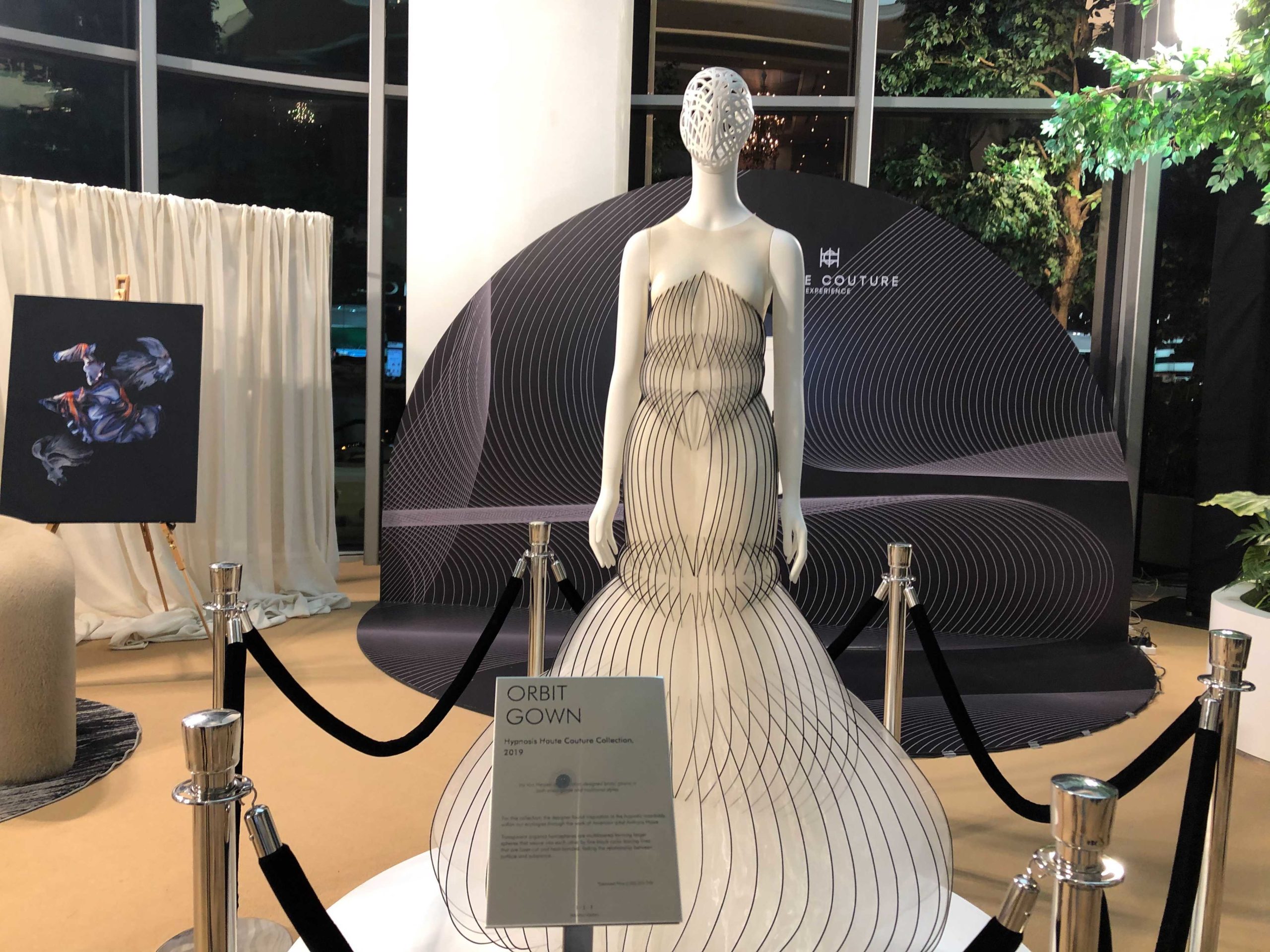 Iris Van Herpen’s orbit gown from her 2019 Hypnosis haute couture collection is made from organza that simulates the texture of wind. The structure giving the 3D illusion are fine metals cut extra thin. It is on sale for about THB2.3 million (US,900).