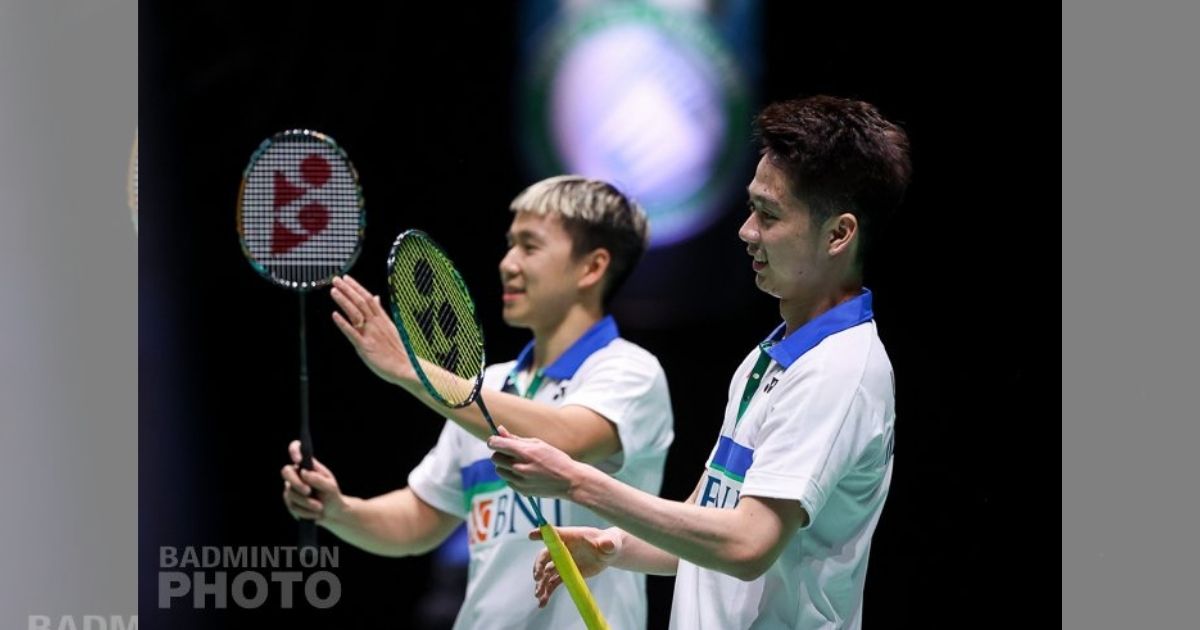 Indonesian men’s doubles pair Marcus Gideon (L) and Kevin Sanjaya (R) at All England 2021 in Birmingham, England on Wednesday, Mar. 17. Photo: Twitter/@INABadminton & @badmintonphoto