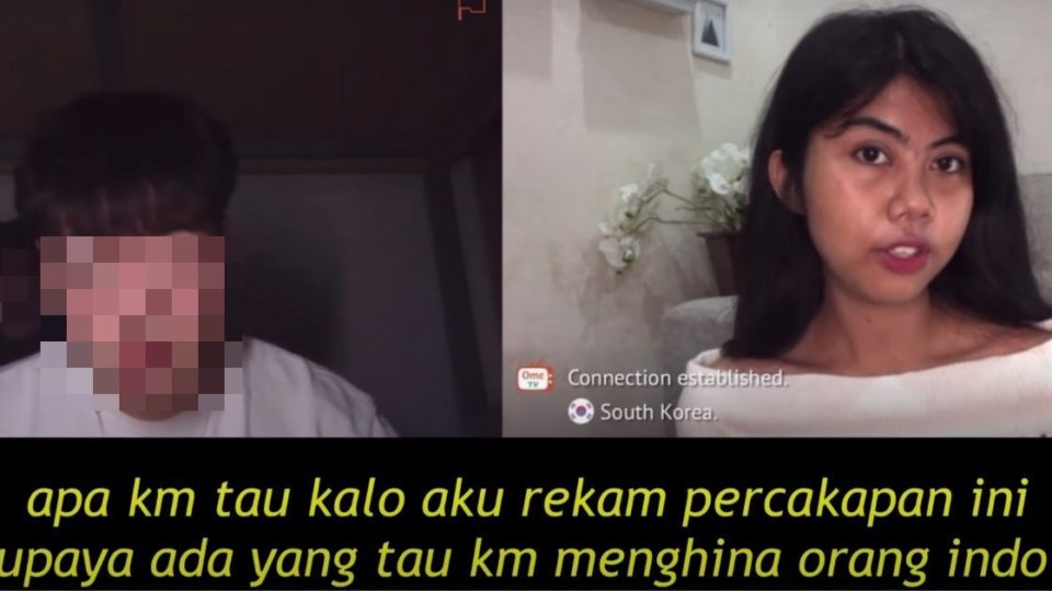 “Do you know that I’ve recorded this conversation so that people would know that you had insulted Indonesian people?” Indonesian aspiring YouTuber Indah Asmigianti told the South Korean man she encountered on OmeTV after he launched a racist tirade against Indonesians. Screenshot from YouTube/Indah Asmigianti