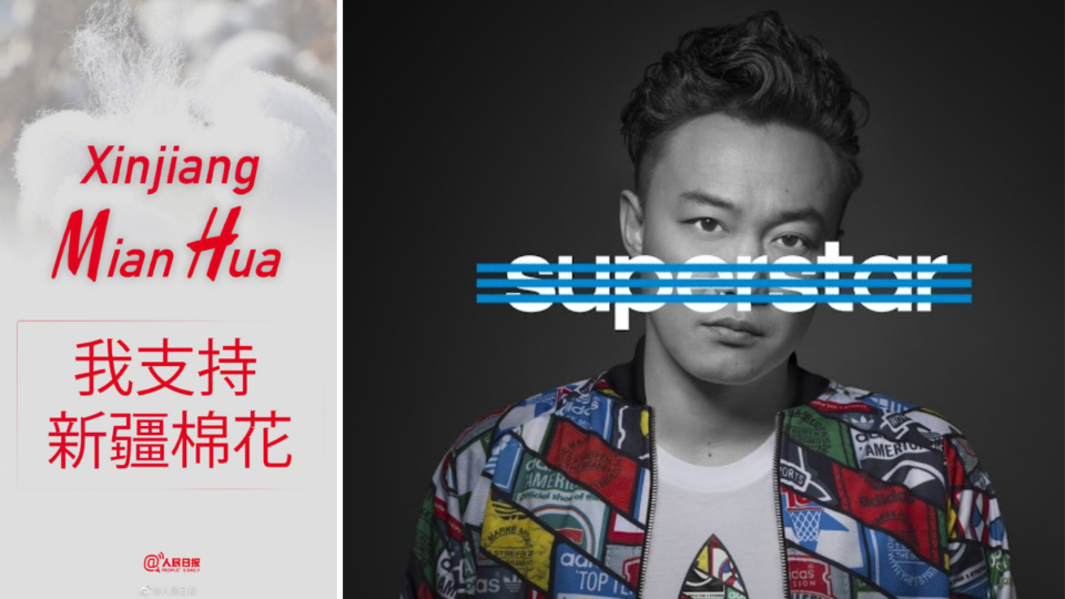 Cantopop star Eason Chan’s statement comes amid calls from mainland Chinese netizens to boycott brands that have expressed concern about forced labor in Xinjiang. Photos: People’s Daily (left) and LBB Online (right)
