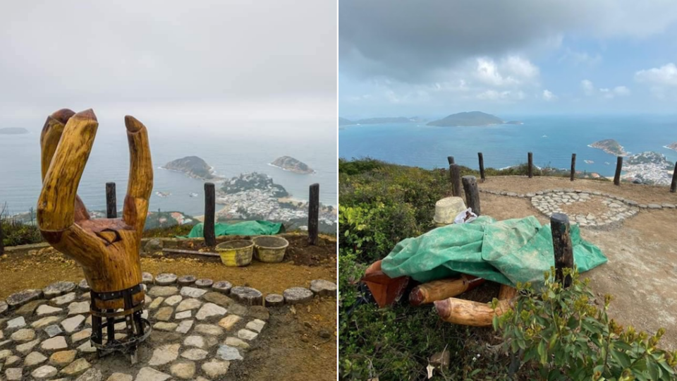 The wooden claw-like sculpture was compared to everything from an oddly static flame to “fung zao,” a chicken feet dish served at dim sum. Photo: Apple Daily