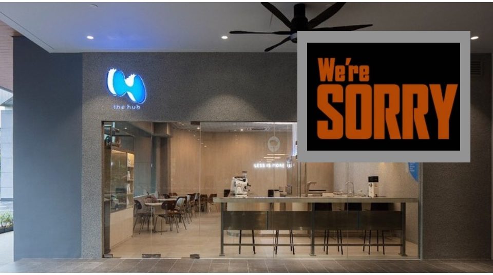 ‘We’re sorry’ post by The Hub Coffee Roasters against their storefront in Damansara. Original photos: The Hub Coffee Roasters and Nav Designs/Instagram

