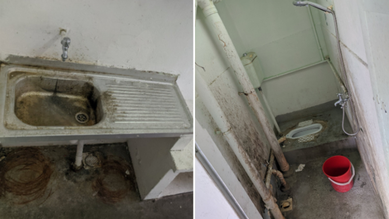 The sink and toilet encountered by Felix Kwan in a Jurong Apartment dormitory unit. Photos: @Dameinvxixi/Twitter
