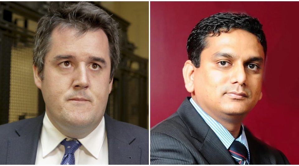 New Zealand MP Chris Bishop, at left, and Malaysian MP Edmund Santhara, at right. Photos: Chris Bishop, Edmund Santhara/Twitter