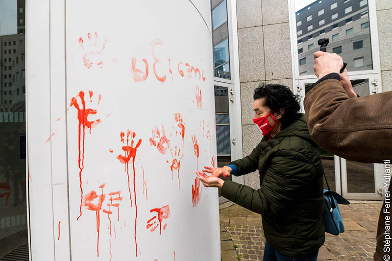 Extinction rebellion activists at French petrochemical firm Total's headquarters in Paris. Photo: Stephane Ferrer Yulianti / Courtesy