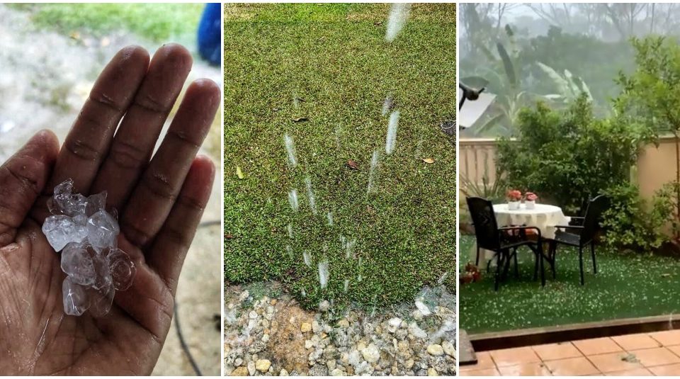 Hailstones in several parts of Malaysia. Photos: Viral Perak, TheFarynaMn/Twitter
