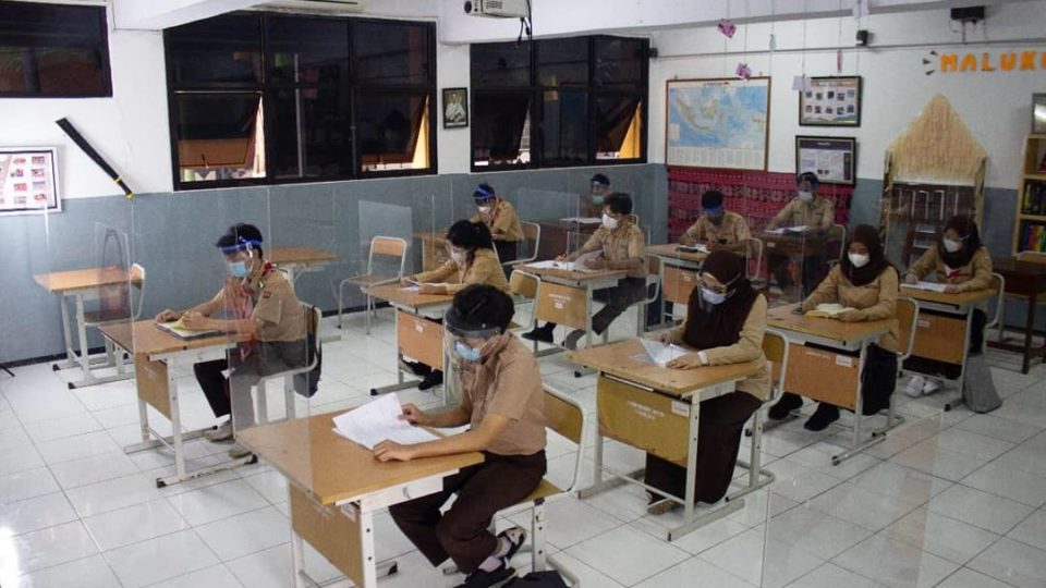 File photo of children in school during the pandemic in Jakarta. Photo: Jakarta Education Board