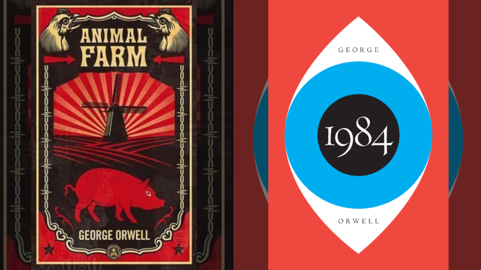 Political satire novels “Animal Farm” and “1984,” both written by George Orwell, were widely checked off reading lists in Hong Kong. Photo: Penguin Essentials (left) and Houghton Mifflin Harcourt (right)