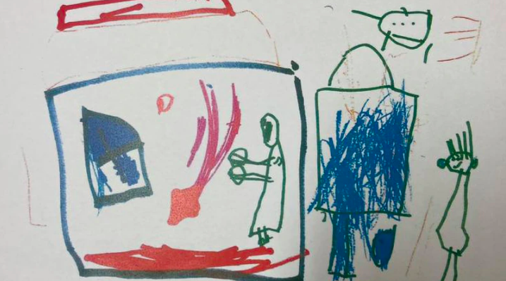 A picture the girl drew in kindergarten.