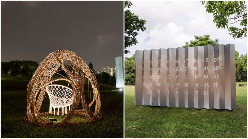 At left, ‘Every Seed Carries Within It The Dream & Blueprint of the Whole’ by Hunny and Lummy at Sengkang Riverside Park, and ‘Hello Stranger’ by Dawn Ng at Bishan-Ang Mo Kio park, at right. Photos: NAC
