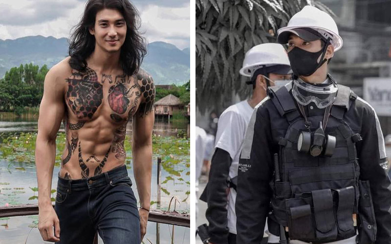 Paing Takhon in photos he posted to his now-unavailable Instagram account. Before coup, at left, from February, at right.