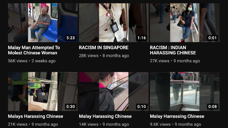 Screengrab from the Beow Tan channel on YouTube, which is filled with video recordings of a woman harassing Malay and Indian people with racist comments. Image: Beow Tan/YouTube
