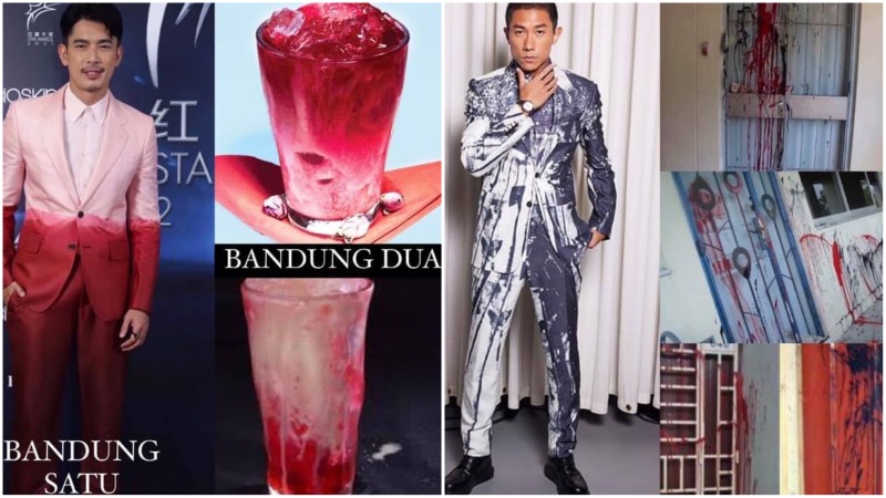 Memes created by Lim comparing outfits of actors Edwin Ng and Desmond Tan to Bandung and splash-painted walls. Photos: Dennis Lim/Facebook
