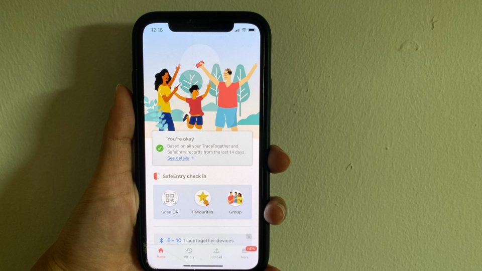 TraceTogether app on a phone. Photo: Coconuts