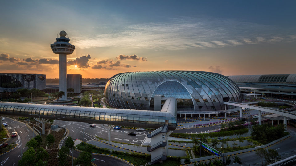 Jewel Changi Airport in the sunset. Photo: Changi Airport/Facebook
