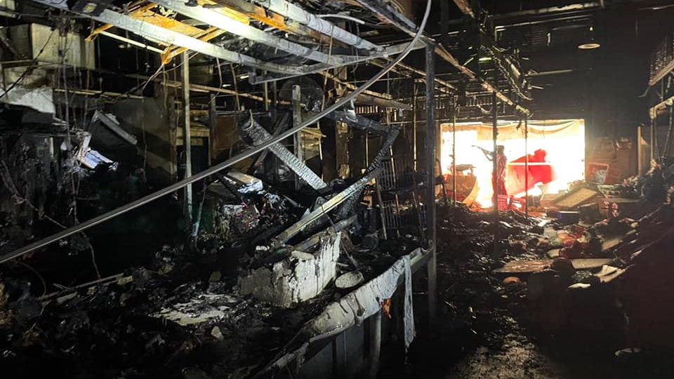Part of the wet market at Canberra today after it was burned to cinders. Photo: Ong Ye Kung/Facebook
