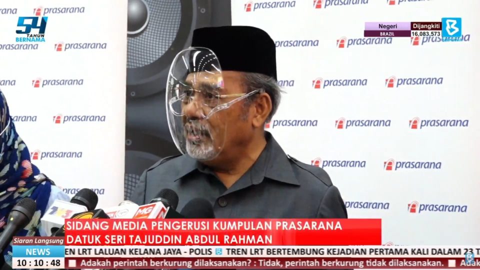 Tajuddin Abdul Rahman speaking at the Prasarana press conference on Tuesday, 25 May 2021. Photo: Bernama/YouTube