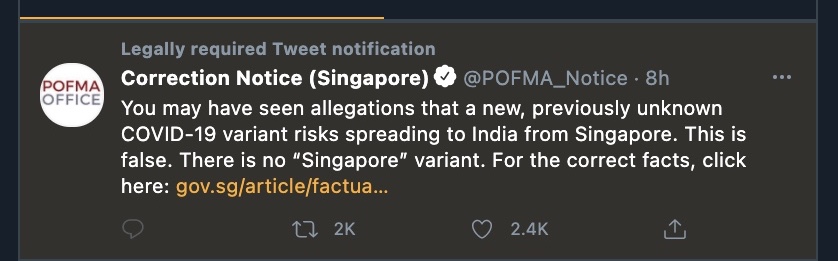 Correction notice on Twitter.