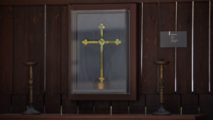 The Changi cross displayed in the chapel. Photo: Changi Chapel and Museum