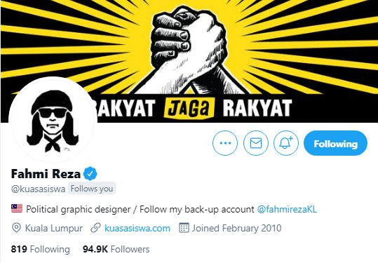 Screenshot of Fahmi Reza’s @kuasasiswa Twitter account