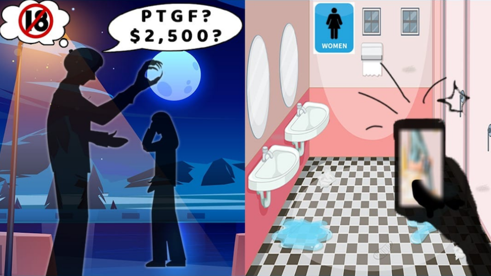 The man who attempted to lure a stranger on the street into being his “part-time girlfriend” was also found to have hidden camera photos of women in a female toilet on his phone. Illustration: Hong Kong Police Force